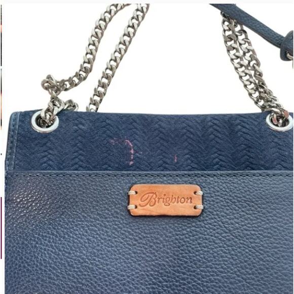 Brighton Mini Flap Crossbody Bag Deep Blue Silver Chain Medallion Compact OS - Picture 8 of 8